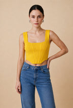 Joia Viscose Blend Fluid Contour Knit Top in Yellow | Casa Maly