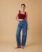 Fita Viscose Blend Contour Knit Top in Red | Casa Maly