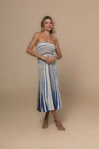 Trapani Light Blue & Navy Blue Trapeze Dress | Casa Maly