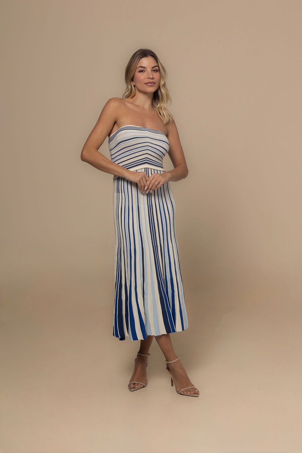 Trapani Light Blue & Navy Blue Trapeze Dress | Casa Maly