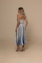 Trapani Light Blue & Navy Blue Trapeze Dress | Casa Maly