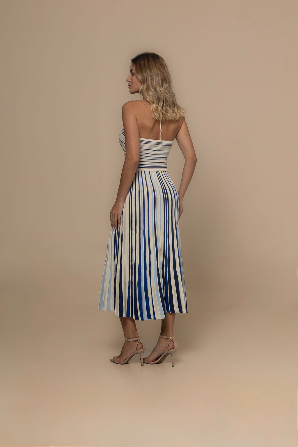 Trapani Light Blue & Navy Blue Trapeze Dress | Casa Maly