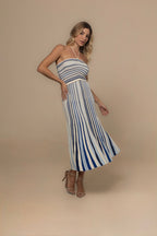 Trapani Light Blue & Navy Blue Trapeze Dress | Casa Maly