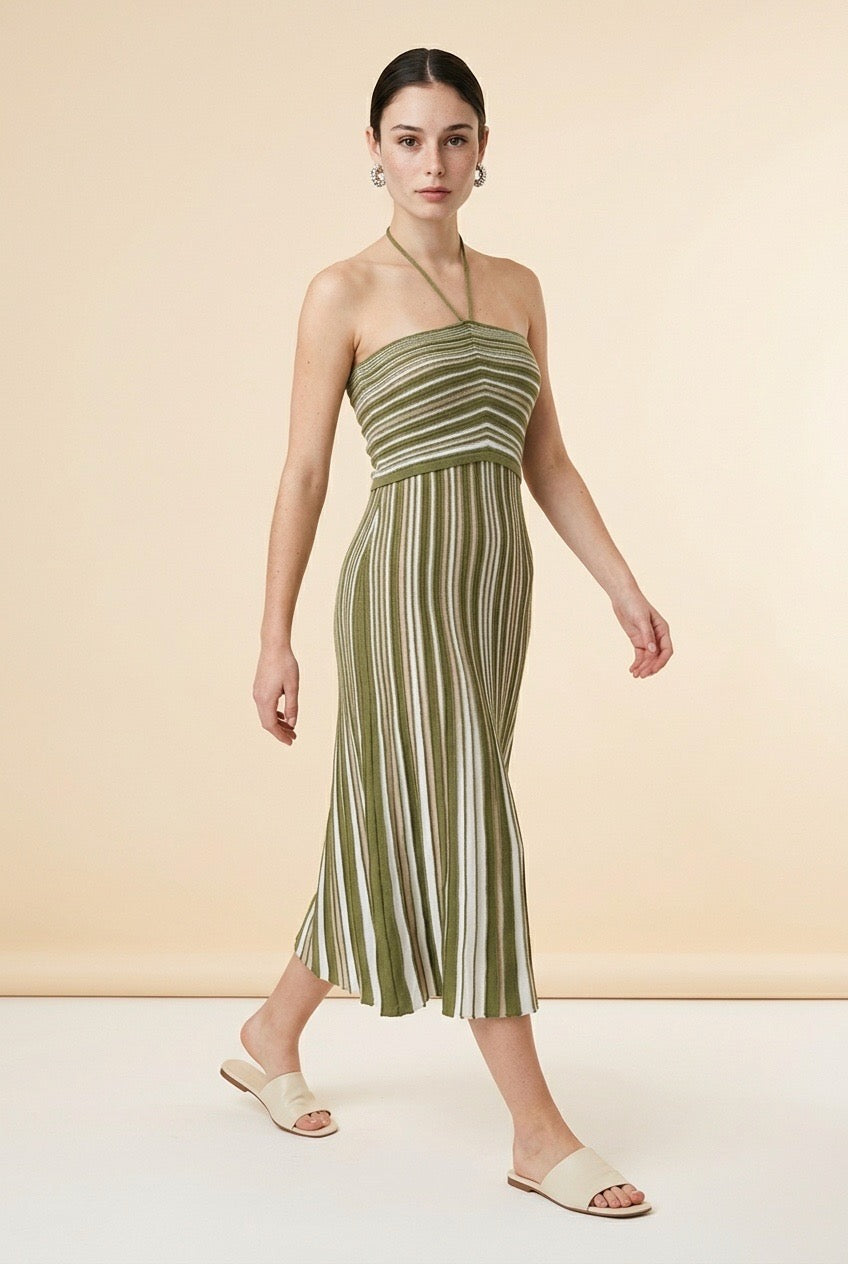 Trapani Green & Beige Trapeze Dress | Casa Maly