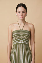 Trapani Green & Beige Trapeze Dress | Casa Maly